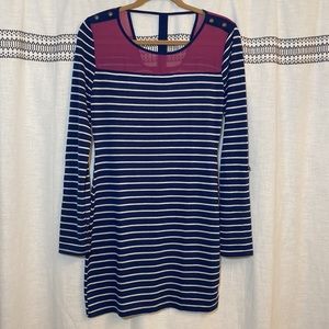 NWT EM Button Shoulder Long Sleeve Striped Dress